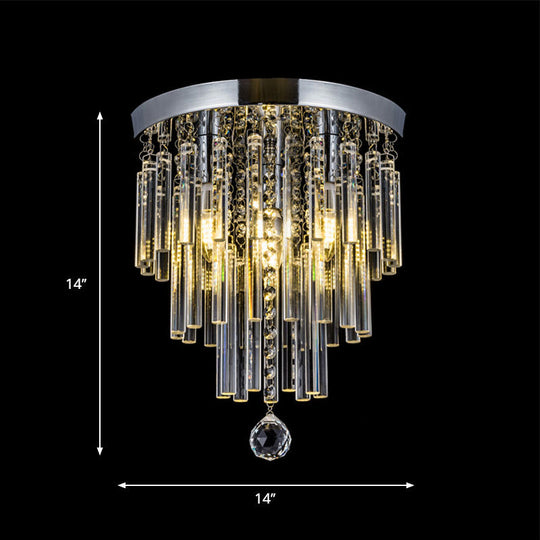 Round Chrome Crystal Bar Flush Mount Ceiling Light - Bare Bulb Flushmount