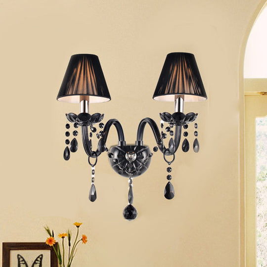 Black Crystal Wall Sconce With Elegant Candle-Style Arm