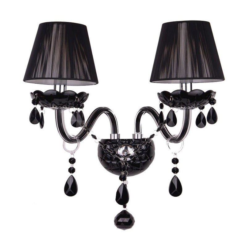 Black Crystal Wall Sconce With Elegant Candle-Style Arm