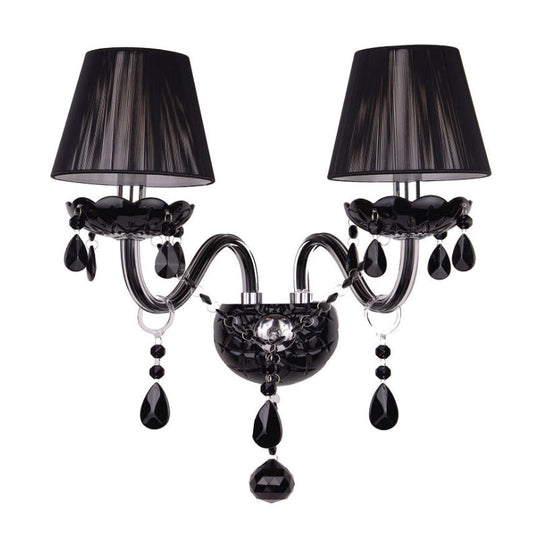 Black Crystal Wall Sconce With Elegant Candle-Style Arm