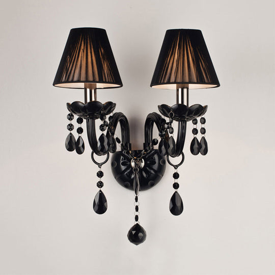 Black Crystal Wall Sconce With Elegant Candle-Style Arm