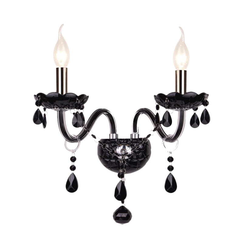 Black Crystal Wall Sconce With Elegant Candle-Style Arm