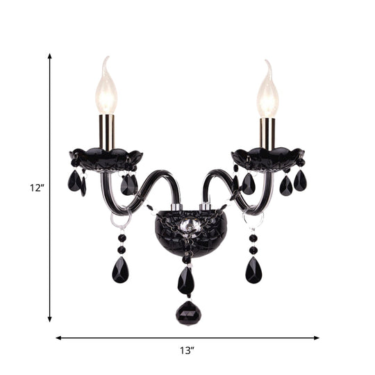 Black Crystal Wall Sconce With Elegant Candle-Style Arm