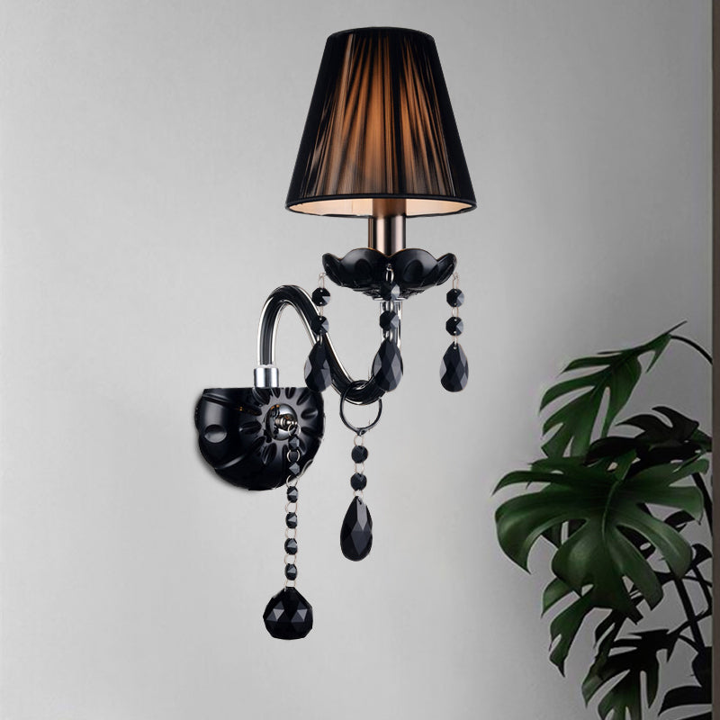 Black Crystal Wall Sconce With Elegant Candle-Style Arm