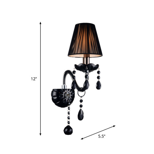 Black Crystal Wall Sconce With Elegant Candle-Style Arm