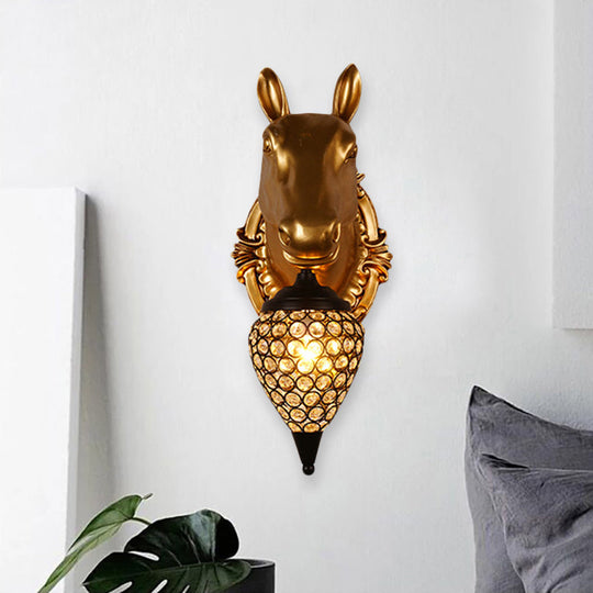 Black Crystal Metal Animal Wall Sconce With Hollow Cone Shade