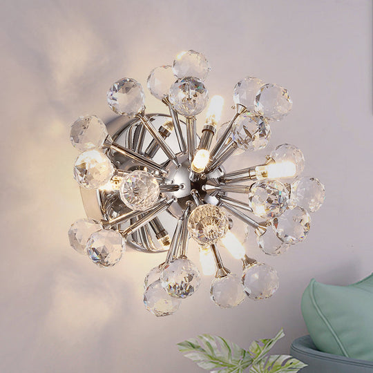 Chrome Sputnik Flushmount Crystal Ball Ceiling Light Clear / Warm