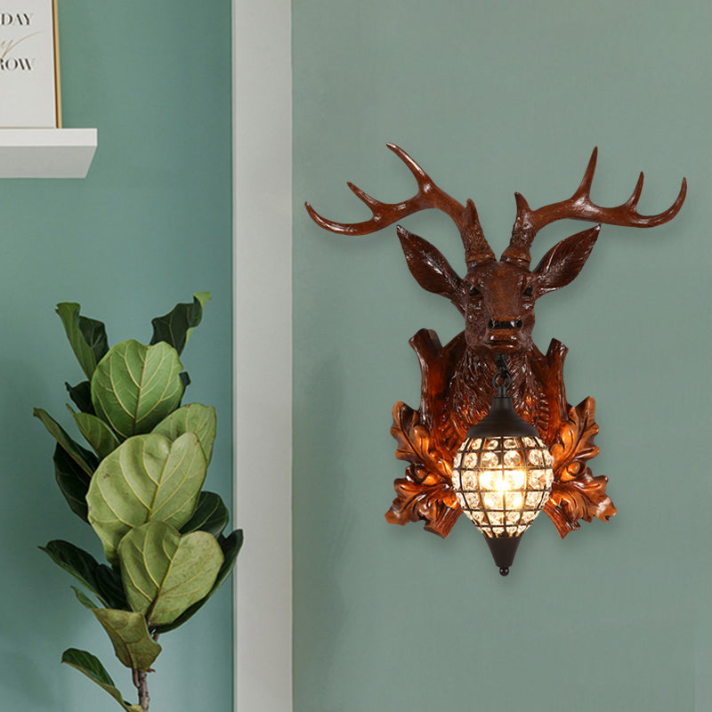 Metal Deer Wall Sconce With Crystal Mesh Cone Shade - Traditional Light