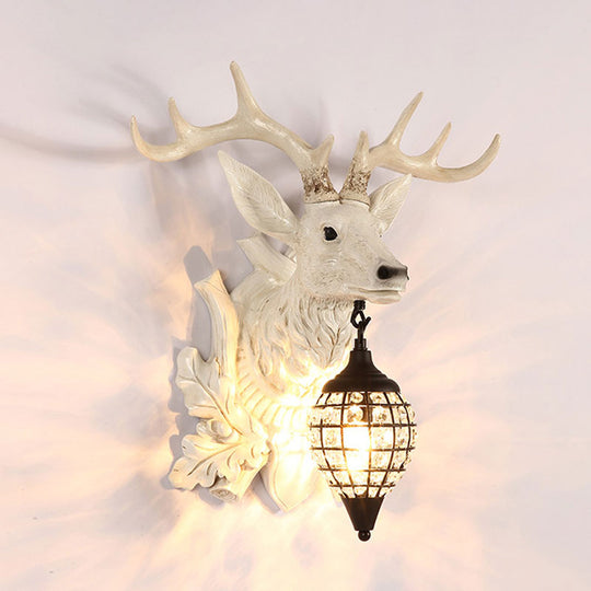 Metal Deer Wall Sconce With Crystal Mesh Cone Shade - Traditional Light