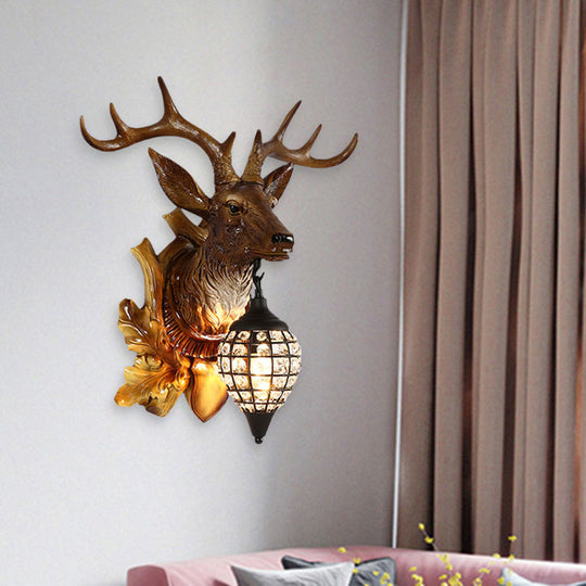 Metal Deer Wall Sconce With Crystal Mesh Cone Shade - Traditional Light