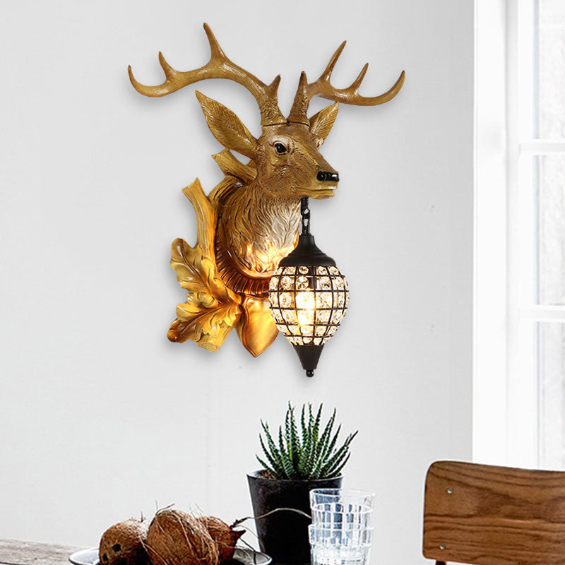 Metal Deer Wall Sconce With Crystal Mesh Cone Shade - Traditional Light