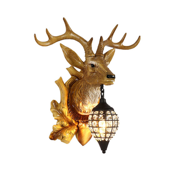 Metal Deer Wall Sconce With Crystal Mesh Cone Shade - Traditional Light