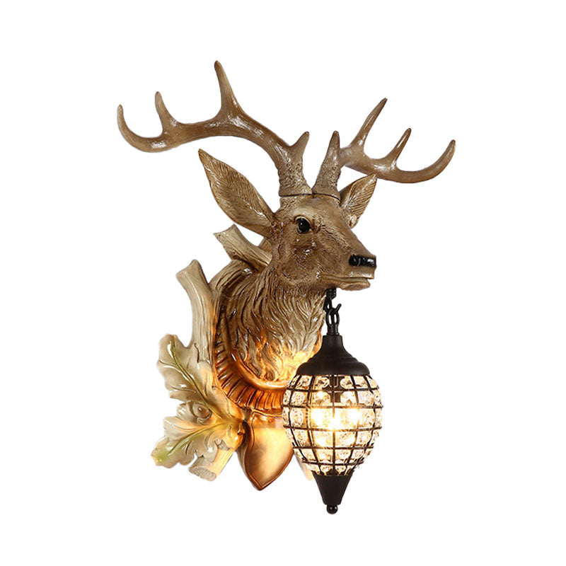 Metal Deer Wall Sconce With Crystal Mesh Cone Shade - Traditional Light