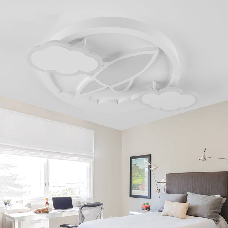 Cartoon White Led Ceiling Mount Light Cloud Deco For Kids Bedroom / Rocket
