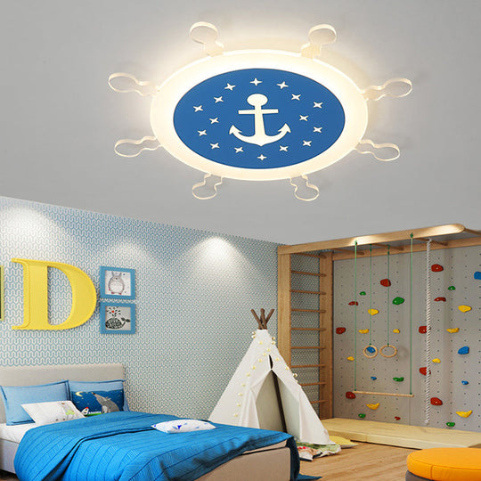 Seaside Anchor Ceiling Light In Yellow For Bedroom - Acrylic Flush Mount Fixture Blue / 18 Warm