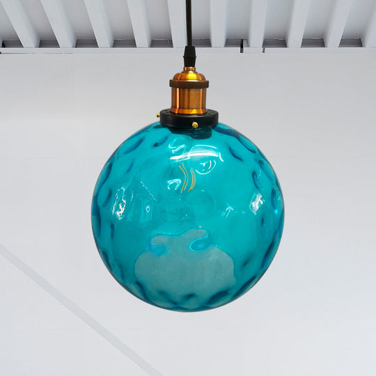 Industrial Globe Pendant Light - Blue Dimpled Glass Hanging Lamp (8’/10’/12’ Wide) / 8’
