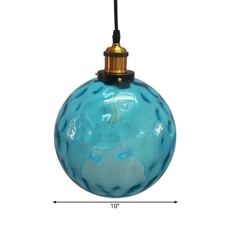 Industrial Blue Glass Pendant Light - 1-Light 8/10/12 Wide Globe Hanging Lamp