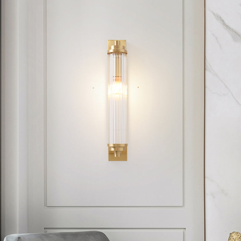 Contemporary Led Crystal Wall Light Fixture For Living Room With Clear Cylinder Pipes