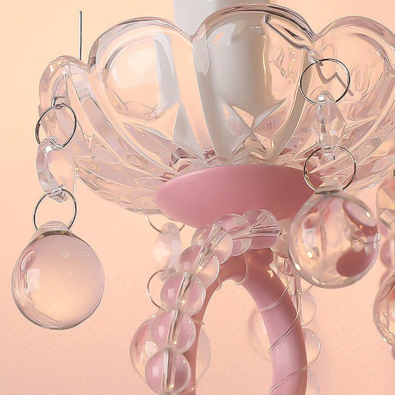 Modern Metallic Scroll Arm Wall Lamp With Crystal Orb Deco Pink