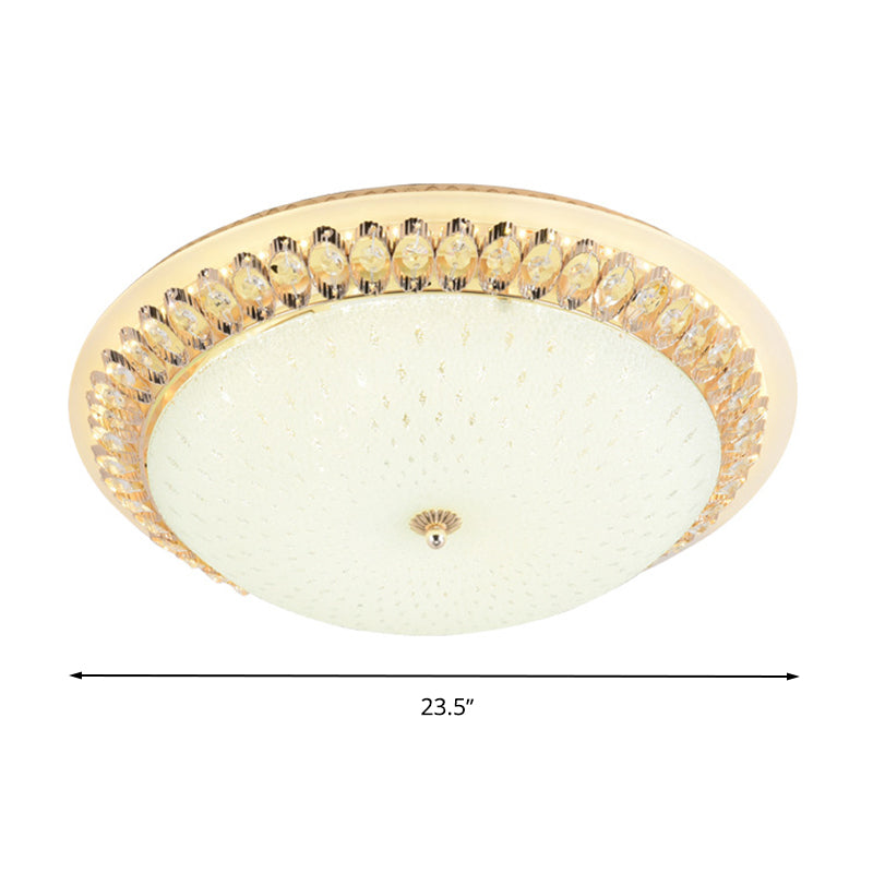Modernist Led White Ceiling Mount With Clear Crystal Decoration - Dome Glass Flush Lamp In