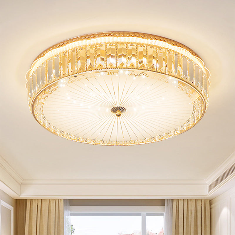 Modern White Glass Ceiling Flush Mount Spotlight With Crystal Block - Perfect For Bedrooms