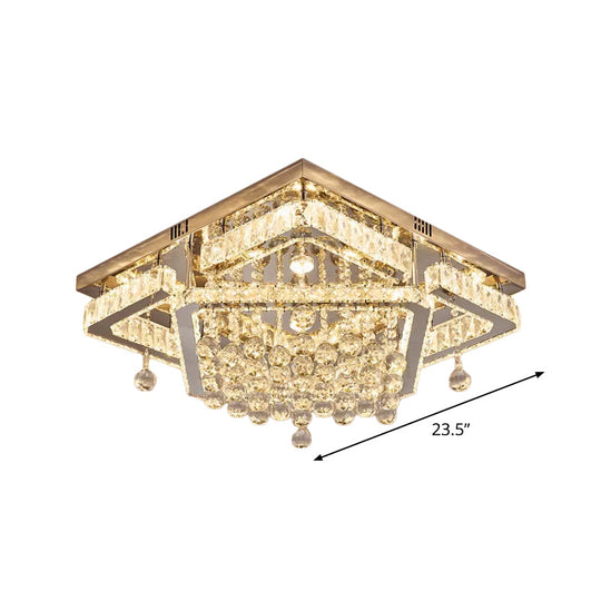 Square Crystal Led Ceiling Flush Mount Light Warm/White 18’/23.5’ Width