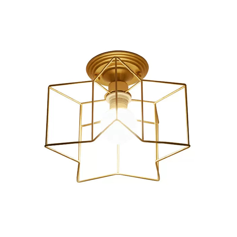 Modernist 1 - Light Metallic Star Frame Flush Mount Lamp In Black/Gold
