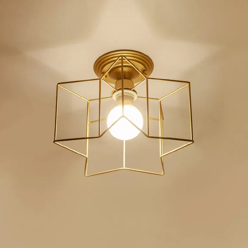 Modernist 1 - Light Metallic Star Frame Flush Mount Lamp In Black/Gold