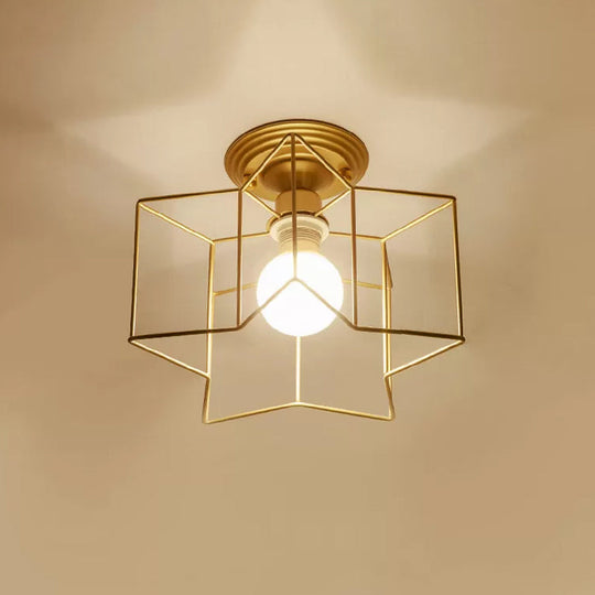 Modernist 1 - Light Metallic Star Frame Flush Mount Lamp In Black/Gold