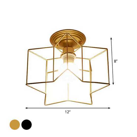 Modernist 1 - Light Metallic Star Frame Flush Mount Lamp In Black/Gold