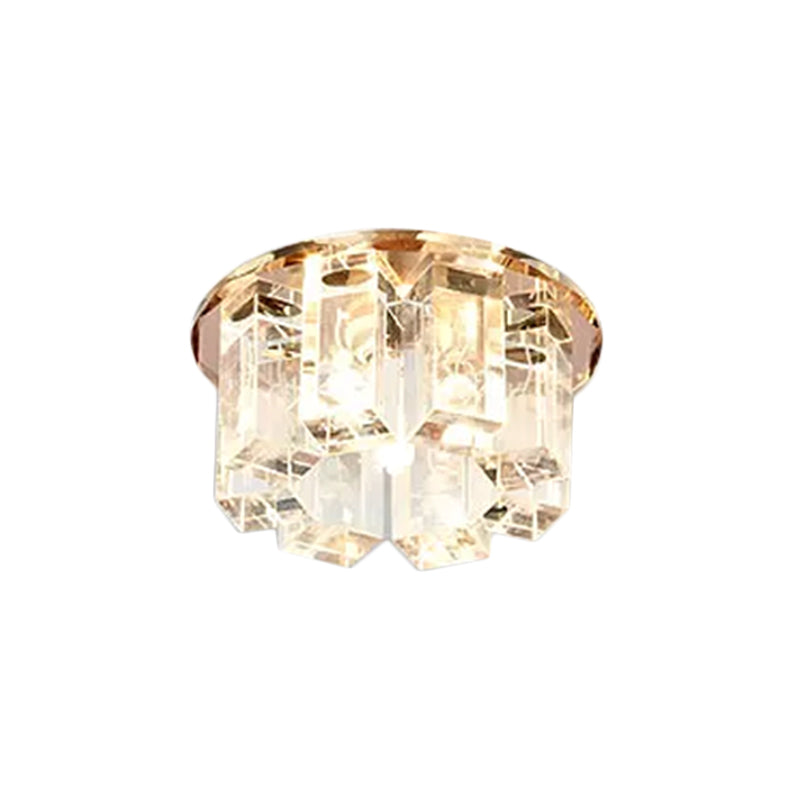 Blue/Gold/Tan Crystal Led Flush Mount Light With Round Design - Warm/White Lighting