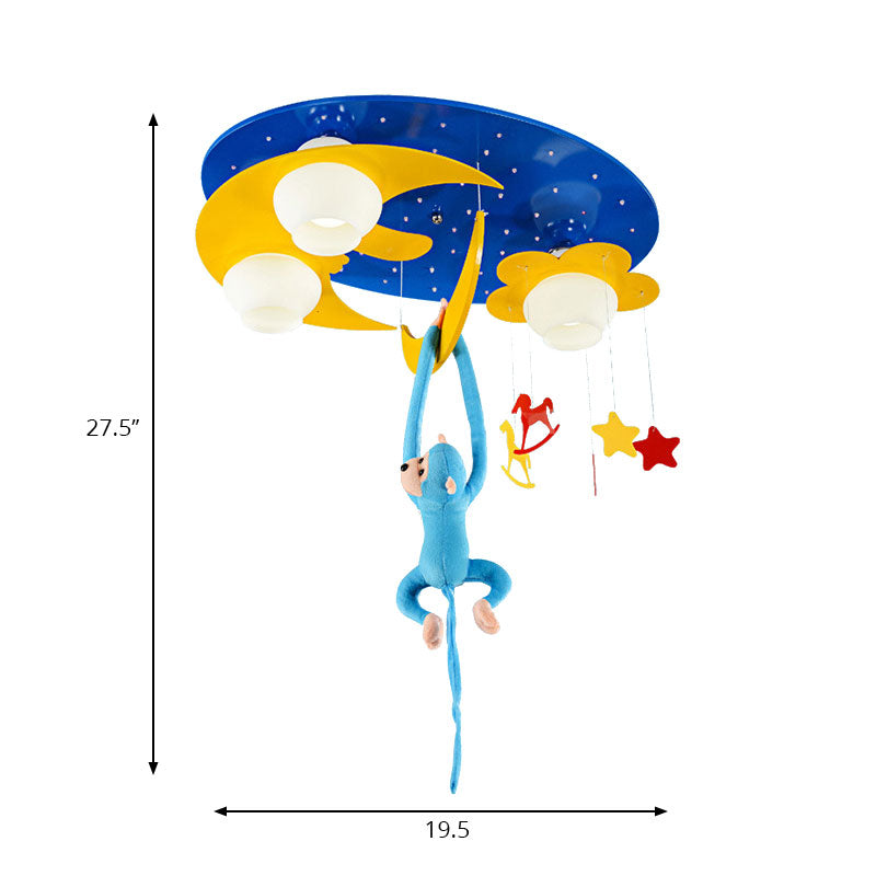 Decorative Metal Moon & Star Ceiling Light For Child’s Bedroom With Hanging Monkey