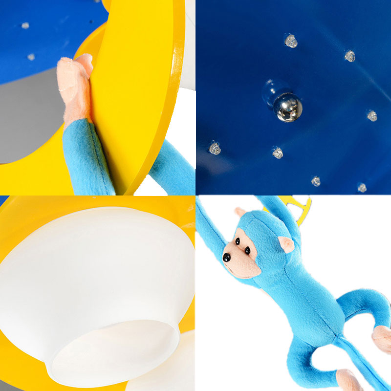 Decorative Metal Moon & Star Ceiling Light For Child’s Bedroom With Hanging Monkey
