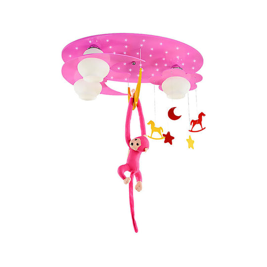 Decorative Metal Moon & Star Ceiling Light For Child’s Bedroom With Hanging Monkey