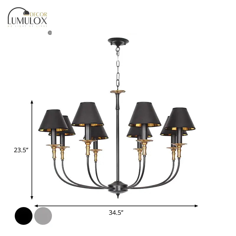 Traditional Cone Shape Chandelier 3/4/6-Head Fabric Hanging Pendant In Black/Chrome With Swooping