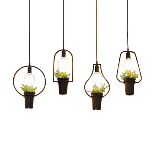 Industrial Black Metal Led Plant Cluster Pendant Light Fixture For Kitchen Ceiling