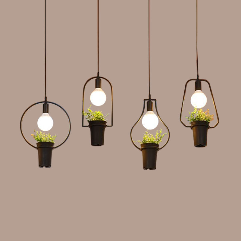 Industrial Black Metal Led Plant Cluster Pendant Light Fixture For Kitchen Ceiling