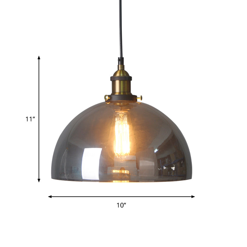 Retro Style Smoky Grey Glass Pendant Lamp - Brass Finish Bedside Ceiling Hanging Light