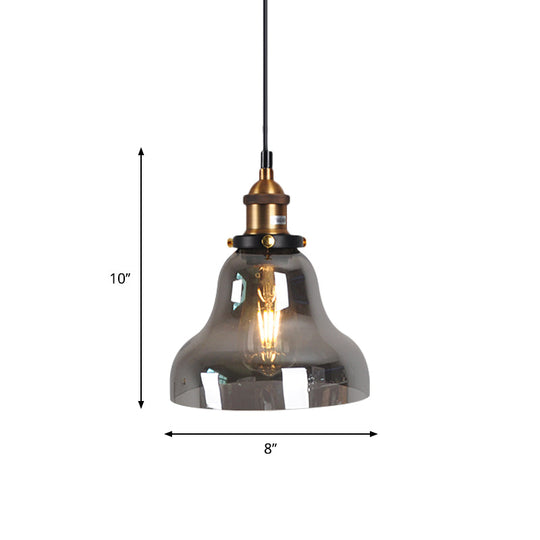 Retro Style Smoky Grey Glass Pendant Lamp - Brass Finish Bedside Ceiling Hanging Light