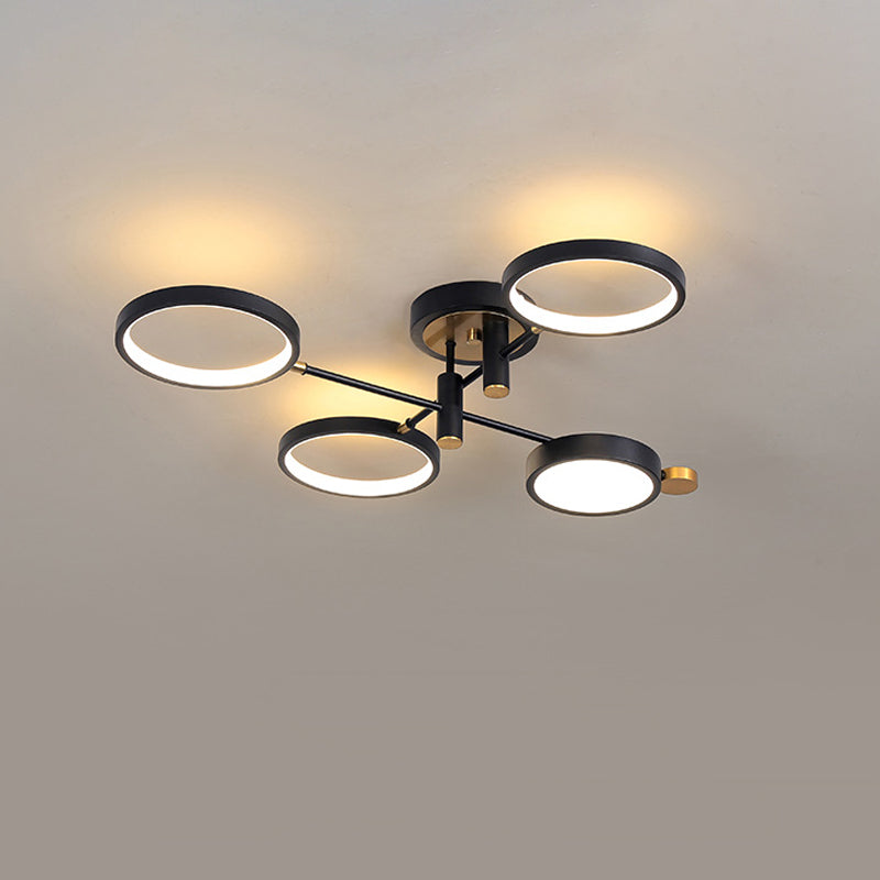 Modern 4 - Head Black/Gold Led Semi - Flush Ceiling Light In Warm/White/3 Color Options