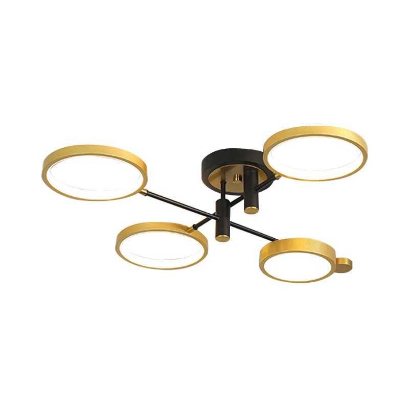 Modern 4 - Head Black/Gold Led Semi - Flush Ceiling Light In Warm/White/3 Color Options