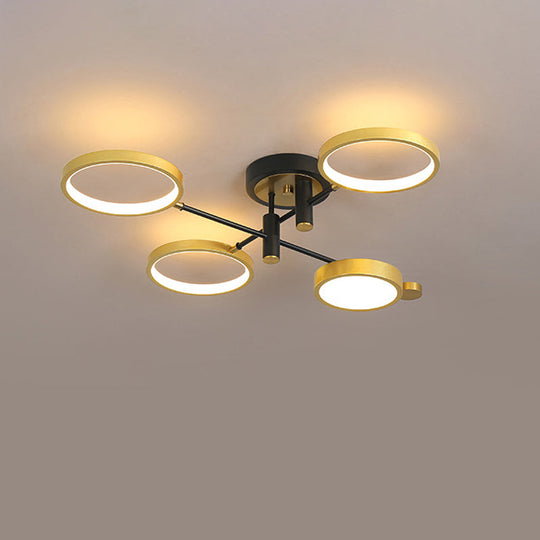 Modern 4 - Head Black/Gold Led Semi - Flush Ceiling Light In Warm/White/3 Color Options