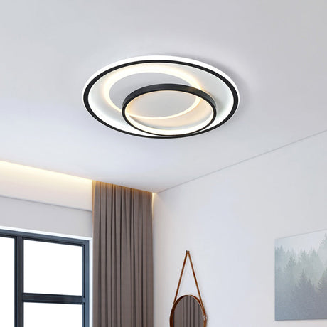 Minimalist Bedroom Led Ceiling Lamp: Multi-Square/Round/Rectangle Flush Light In Black Or White With
