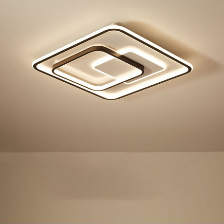 Minimalist Bedroom Led Ceiling Lamp: Multi-Square/Round/Rectangle Flush Light In Black Or White With