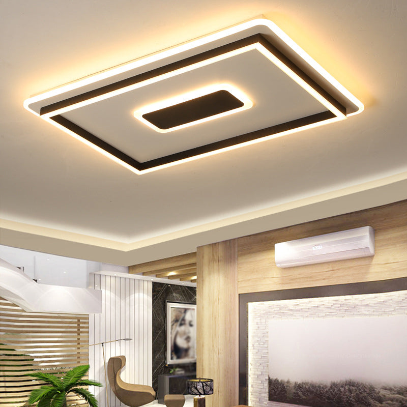 Modern Black Led Flush-Mount Ceiling Lamp With Acrylic Shade - Living Room Light White/3 Color /