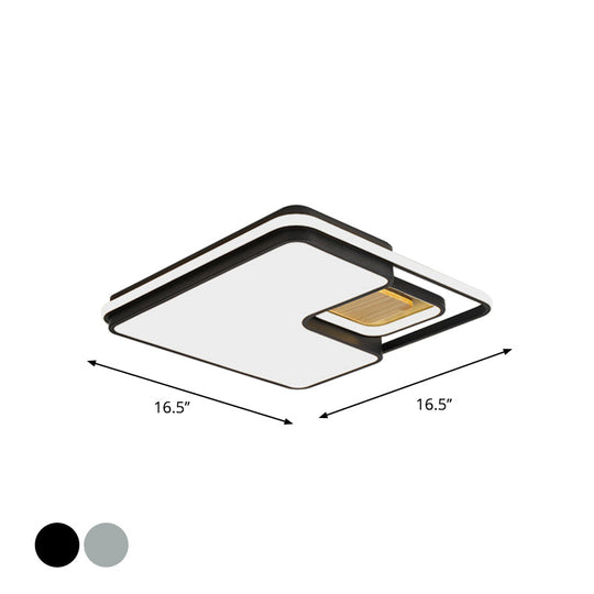 Minimalist Rectangular/Square Led Flushmount Ceiling Light In Grey/Black With Warm/White