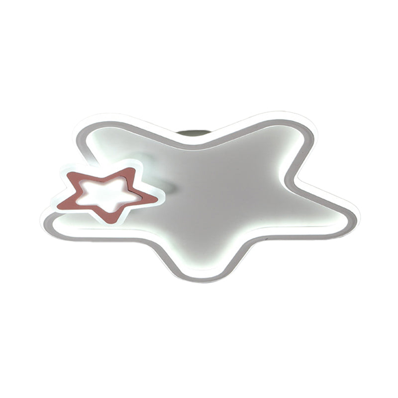 Kid’s Star Flush Ceiling Light: Cartoon Acrylic Black/Blue/Pink Led Lamp (Warm/White Light)