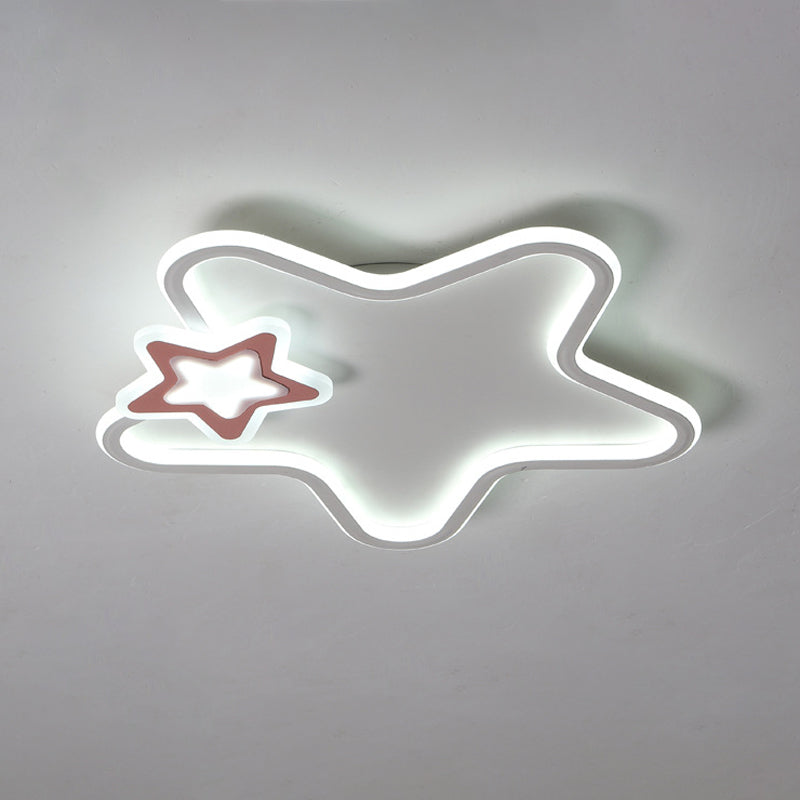 Kids Star Flush Ceiling Light: Cartoon Acrylic Black/Blue/Pink Led Lamp (Warm/White Light)