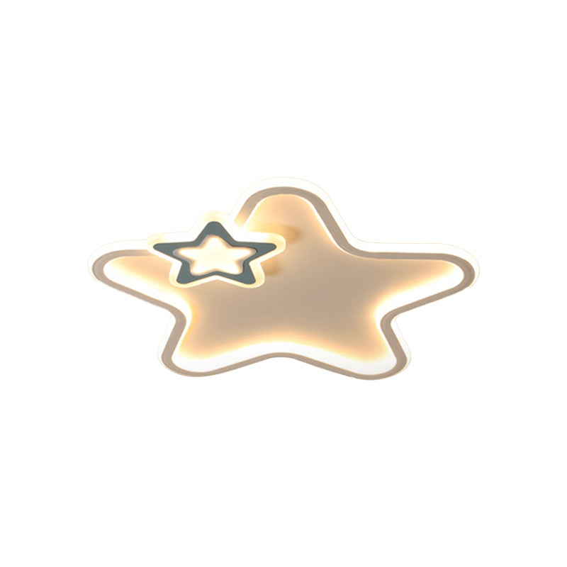 Kids Star Flush Ceiling Light: Cartoon Acrylic Black/Blue/Pink Led Lamp (Warm/White Light)