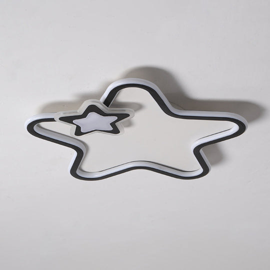 Kid’s Star Flush Ceiling Light: Cartoon Acrylic Black/Blue/Pink Led Lamp (Warm/White Light)